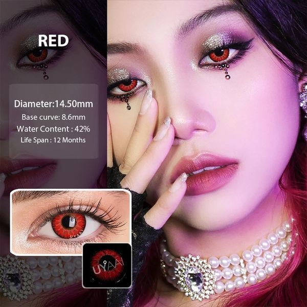 Кольорові лінзи для очей червоні Red + контейнер для зберігання в подарунок 0098RA фото