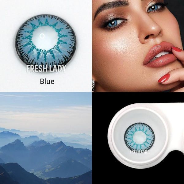 Цветные линзы для глаз голубые Blue + контейнер для хранения в подарок 0094RA фото