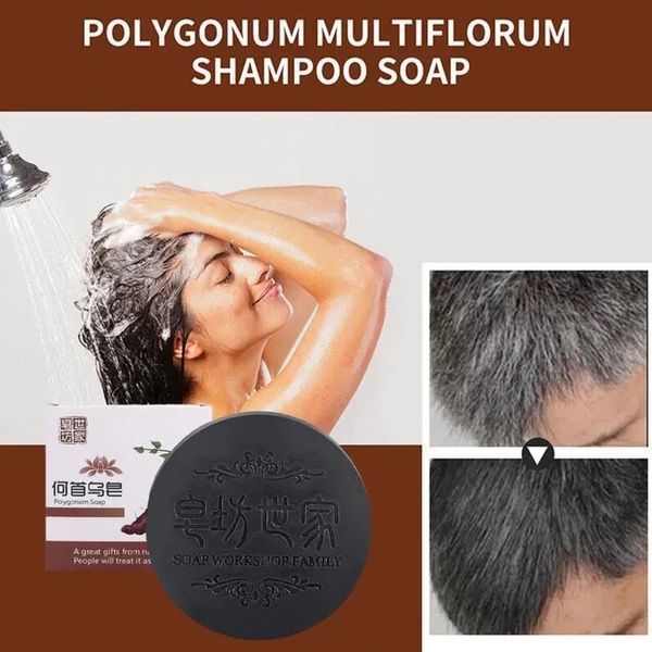 Чёрное мыло-шампунь Polygonum Soap для затемнения седых волос и ухода 05348 фото