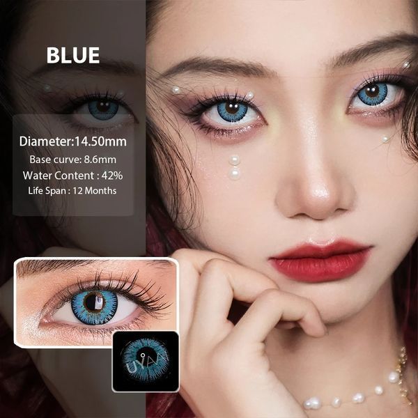 Цветные линзы для глаз голубые Blue + контейнер для хранения в подарок 0094RA фото