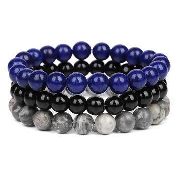 Комплект браслетов из натуральной серой яшмы Map Stone, Оникса и Синего тигрового глаза RO0579 фото