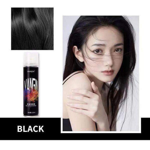 Тимчасова фарба-спрей для волосся чорна Black 8358 фото