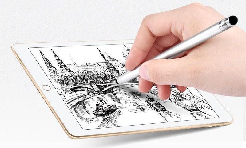 Ёмкостный металлический двухсторонний стилус для рисования серебристый 1524 фото