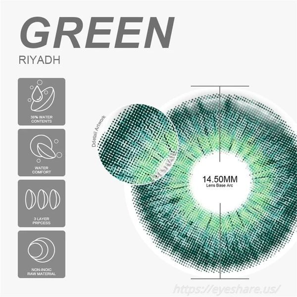 Цветные линзы для глаз зеленые Ryiahd Green + контейнер для хранения в подарок G07830 фото