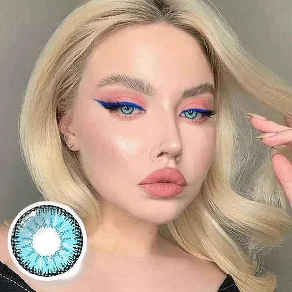 Цветные линзы голубые Blue + контейнер для хранения в подарок 0094RA фото