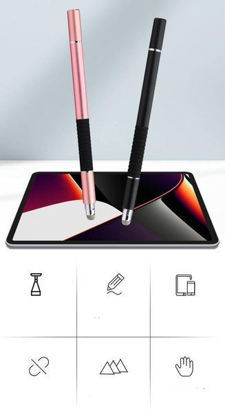 Ёмкостный металлический стилус для рисования 3 в 1 Black 5629 фото