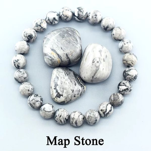 Комплект браслетів із натуральної сірої яшми Map Stone і Чорної яшми Пікассо YA08430 фото