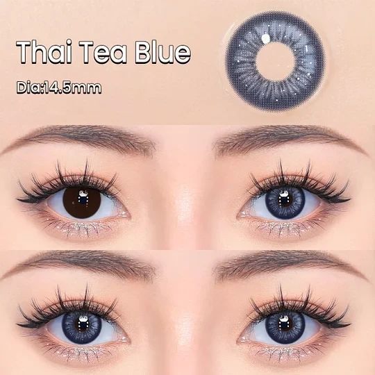 Цветные линзы голубые Thai Tea Blue + контейнер для хранения в подарок BC37-3 фото