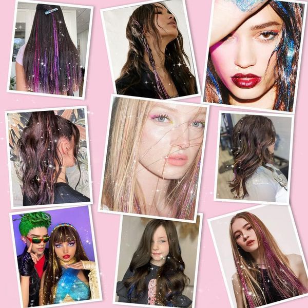 Накладні блискучі пасма для волосся на шпильках золоті Hair Tinsel 12 штук 24563G фото
