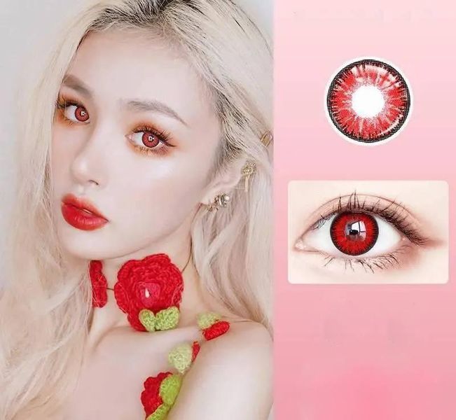 Цветные линзы для глаз красные Red + контейнер для хранения в подарок 0097RA фото