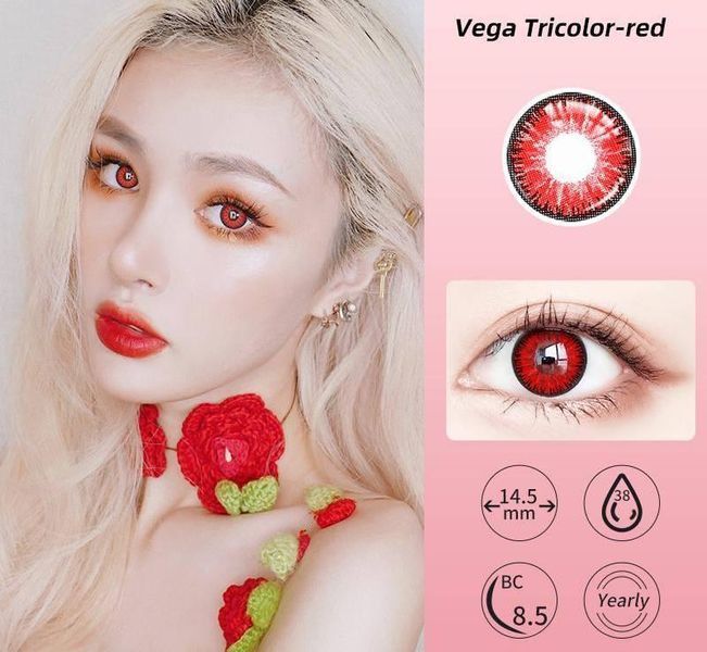 Цветные линзы для глаз красные Red + контейнер для хранения в подарок 0097RA фото