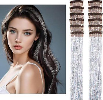 Накладные блестящие пряди для волос на заколках серебристые Hair Tinsel 12 штук 36024S фото
