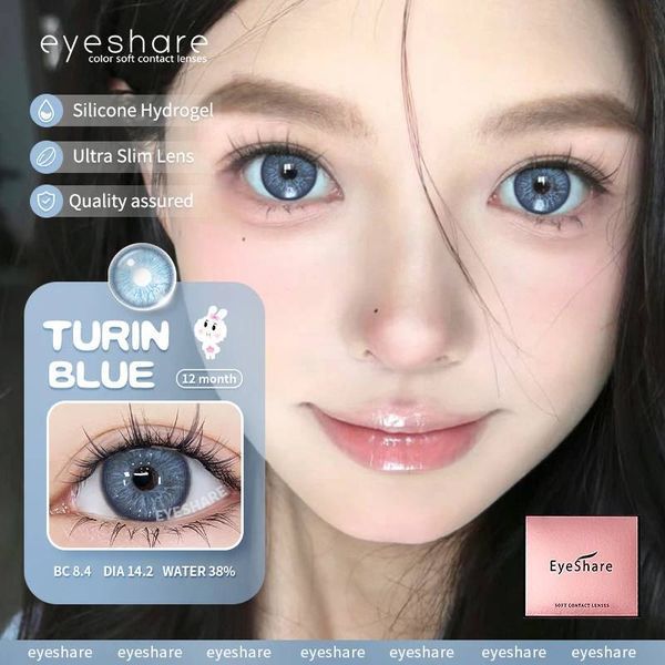 Кольорові лінзи для очей блакитні Turin Blue + контейнер для зберігання в подарунок 06839TU фото