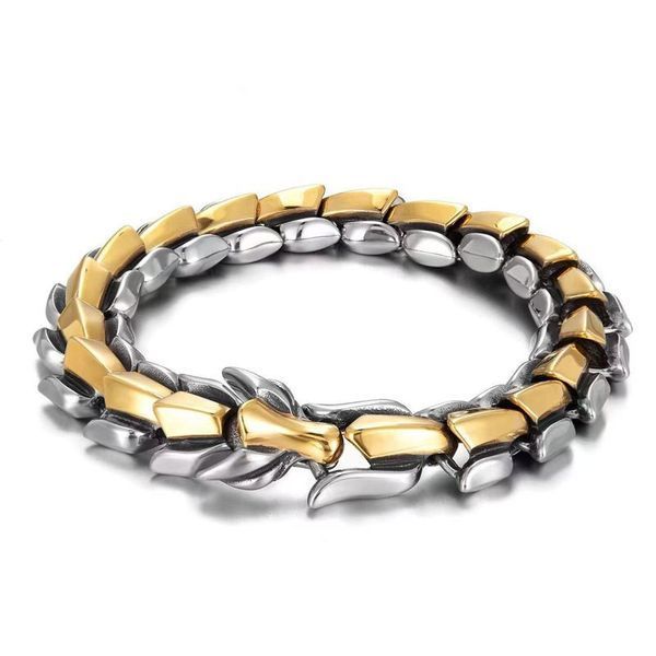 Чоловічий браслет Дракон Silver Gold 20,5 см 3369 фото