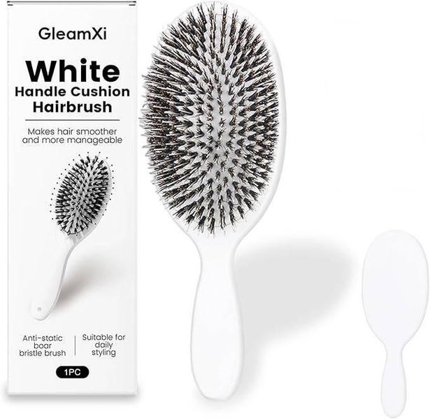 Щетка для волос GleamXi с воздушной подушкой Натуральная щетина и нейлон Мссажная расческа белая 46207W фото