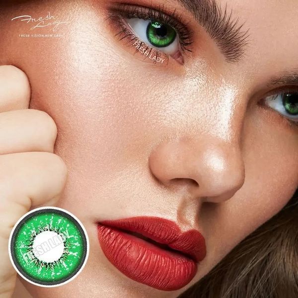 Цветные линзы для глаз зелёные Green + контейнер для хранения в подарок 0095FL фото
