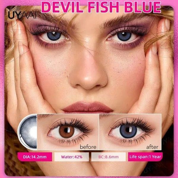 Кольорові лінзи сіро-блакитні Devil Fish Blue + контейнер для зберігання в подарунок BC17-3 фото