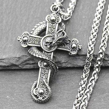Кулон в виде креста со змеёй Dragon Cross + цепочка из нержавеющей стали 5807 фото