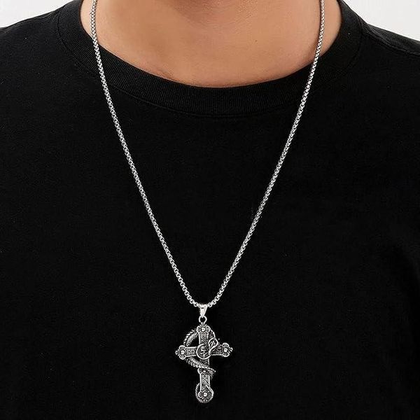 Кулон в виде креста со змеёй Dragon Cross + цепочка из нержавеющей стали 5807 фото