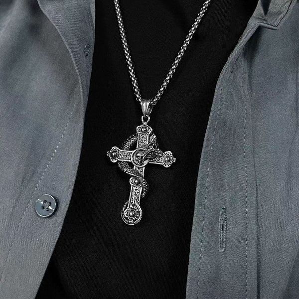 Кулон в виде креста со змеёй Dragon Cross + цепочка из нержавеющей стали 5807 фото
