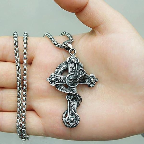 Кулон в виде креста со змеёй Dragon Cross + цепочка из нержавеющей стали 5807 фото