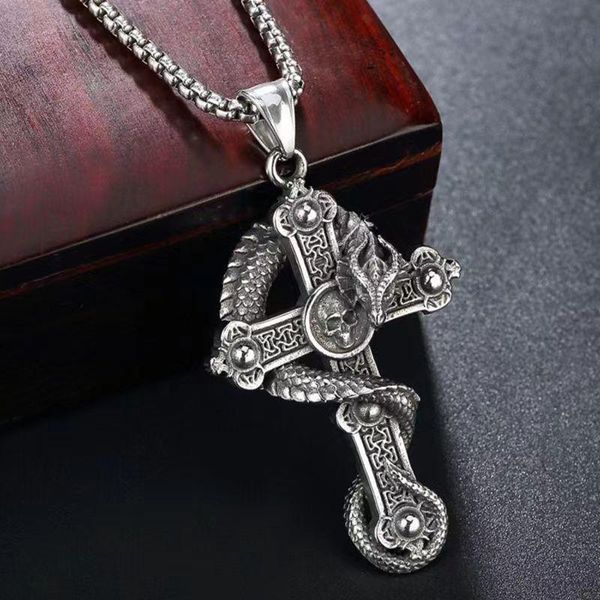 Кулон в виде креста со змеёй Dragon Cross + цепочка из нержавеющей стали 5807 фото