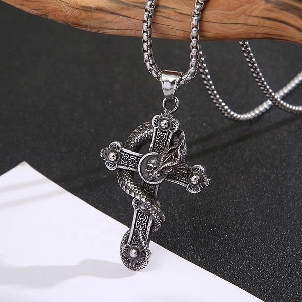 Кулон в виде креста со змеёй Dragon Cross + цепочка из нержавеющей стали 5807 фото