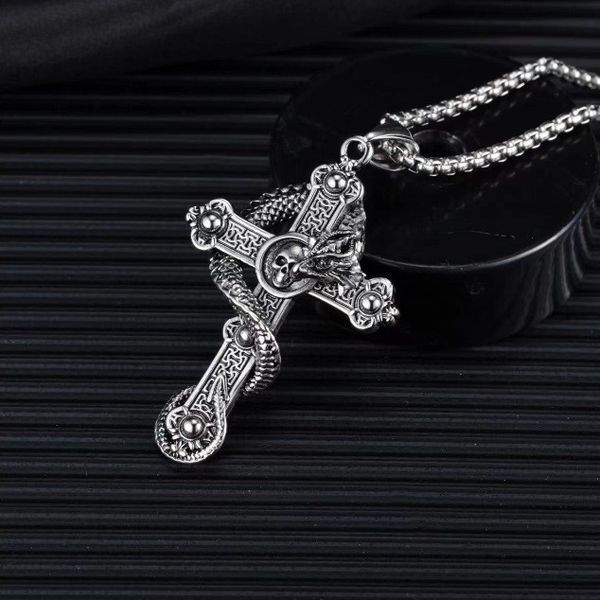 Кулон в виде креста со змеёй Dragon Cross + цепочка из нержавеющей стали 5807 фото