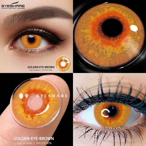 Линзы цветные оранжевые Golden Eye brown + контейнер для хранения в подарок HD06423 фото