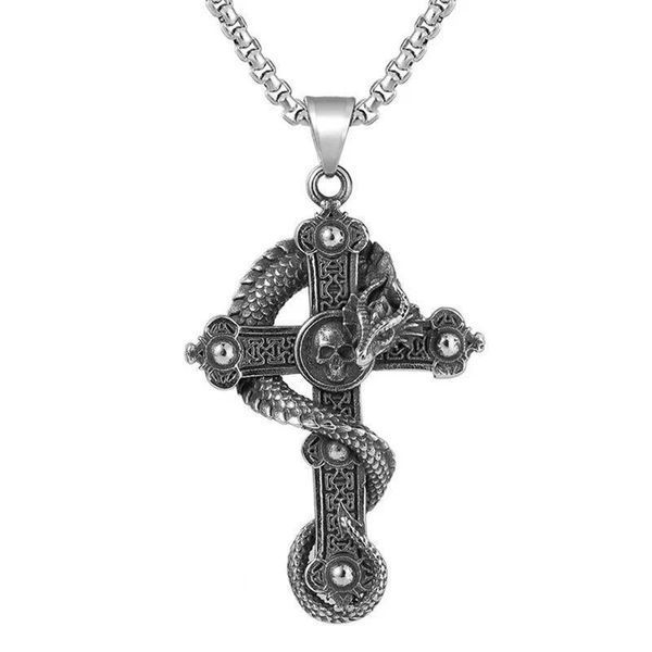 Кулон в виде креста со змеёй Dragon Cross + цепочка из нержавеющей стали 5807 фото