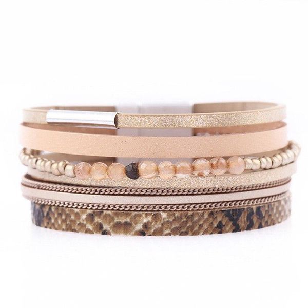 Женский многослойный кожаный браслет с магнитным замком 09589A фото