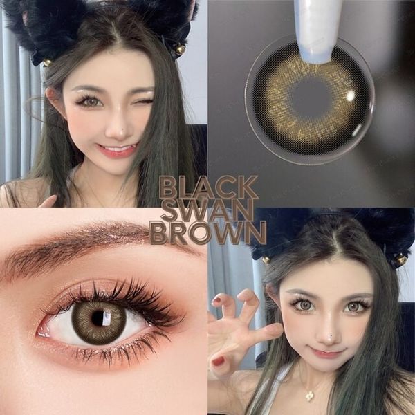 Кольорові лінзи коричневі Black Swan Brown + контейнер для зберігання в подарунок BC598-1 фото