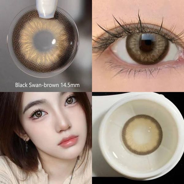 Кольорові лінзи коричневі Black Swan Brown + контейнер для зберігання в подарунок BC598-1 фото