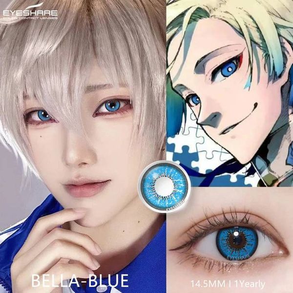 Цветные линзы для глаз ярко-голубые Blue + контейнер для хранения в подарок 0094FL фото