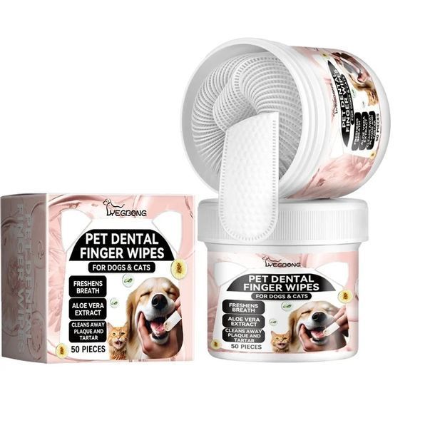 Серветки-напальчники для чищення зубів тварин Pet Dental Finger Wipes для собак і котів, 50 шт 0067567 фото