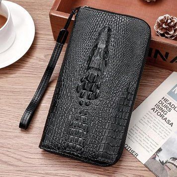 Мужской кожаный клатч на молнии Черный кошелек для документов и денег с крокодилом 2953228045 фото