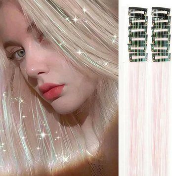 Накладные блестящие пряди для волос на заколках белые Hair Tinsel 12 штук EX78-4 фото
