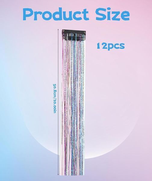 Накладные блестящие пряди для волос на заколках разноцветные Hair Tinsel 12 штук EX78-1 фото