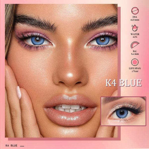 Цветные линзы для глаз голубые Blue K4 + контейнер для хранения в подарок BC909-3 фото