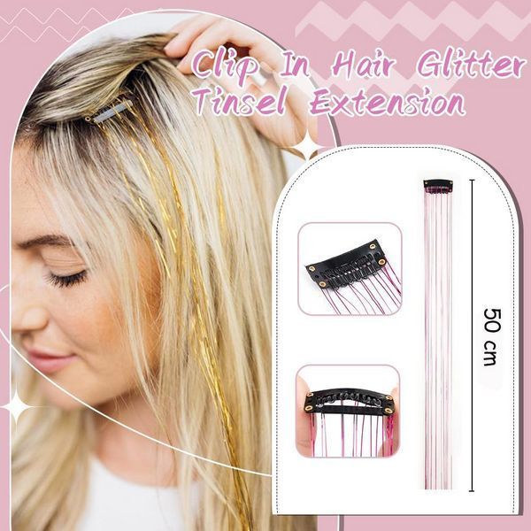 Накладные блестящие пряди для волос на заколках фиолетовые Hair Tinsel 12 штук EX78-7 фото