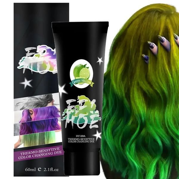 Термохромна сучасна фарба для волосся Eelchoe жовто-зелена Chameleon Green Yellow Фарба змінює колір 56750 фото
