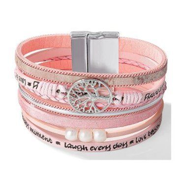 Кожаный браслет Дерево Жизни многослойный Pink  056752 фото