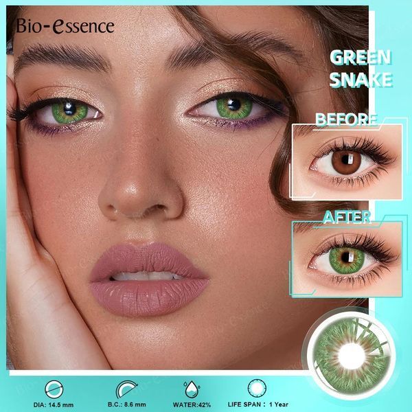 Цветные линзы для глаз зелёные Green snake + контейнер для хранения в подарок 268 фото
