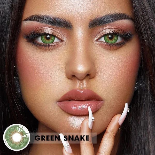 Цветные линзы для глаз зелёные Green snake + контейнер для хранения в подарок 268 фото
