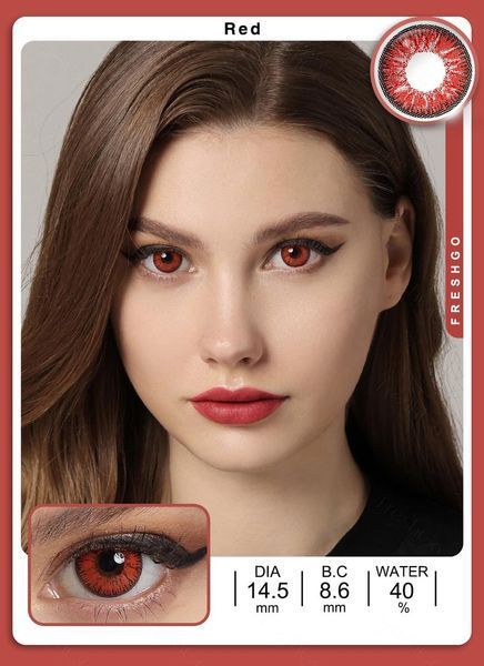 Цветные линзы для глаз красные Red + контейнер для хранения в подарок 0092RA фото