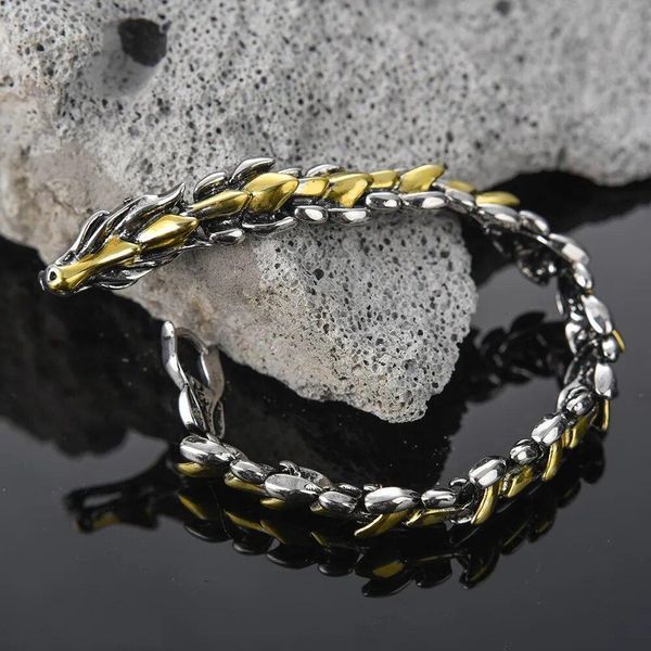 Чоловічий браслет Дракон Silver Gold 21 см 3360 фото