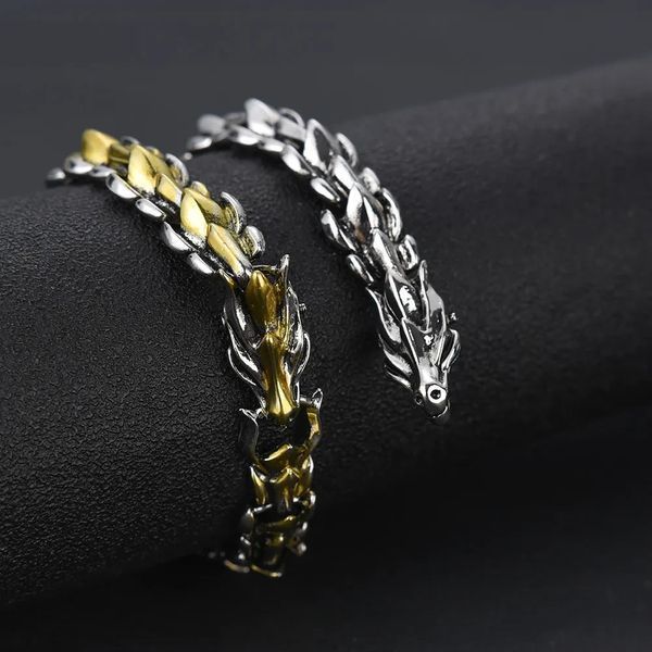 Чоловічий браслет Дракон Silver Gold 21 см 3360 фото