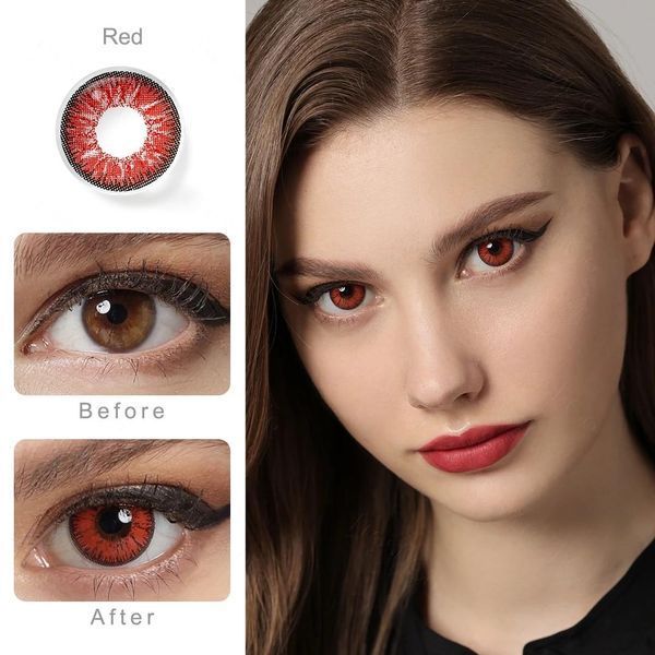 Цветные линзы для глаз красные Red + контейнер для хранения в подарок 0092RA фото