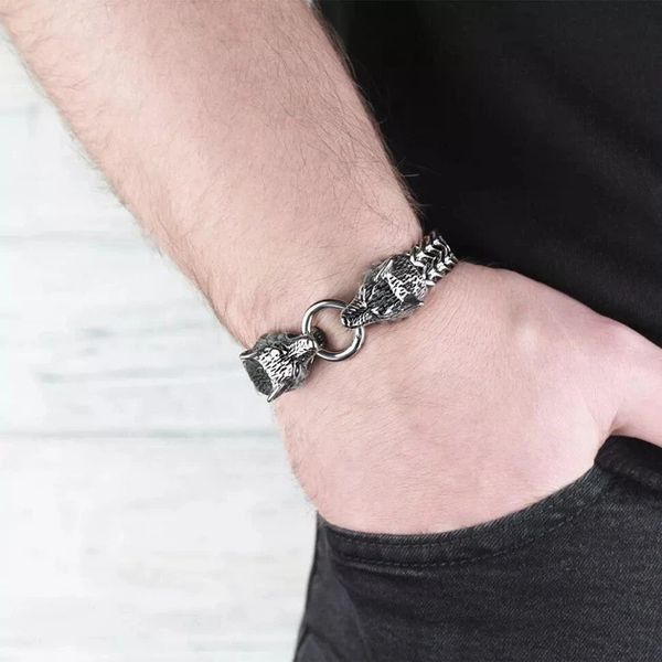 Браслет из нержавеющей стали с изображением волка 21 см 6783 фото