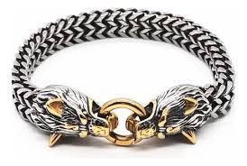 Браслет із зображенням вовка 21 см Silver Gold 6783 фото